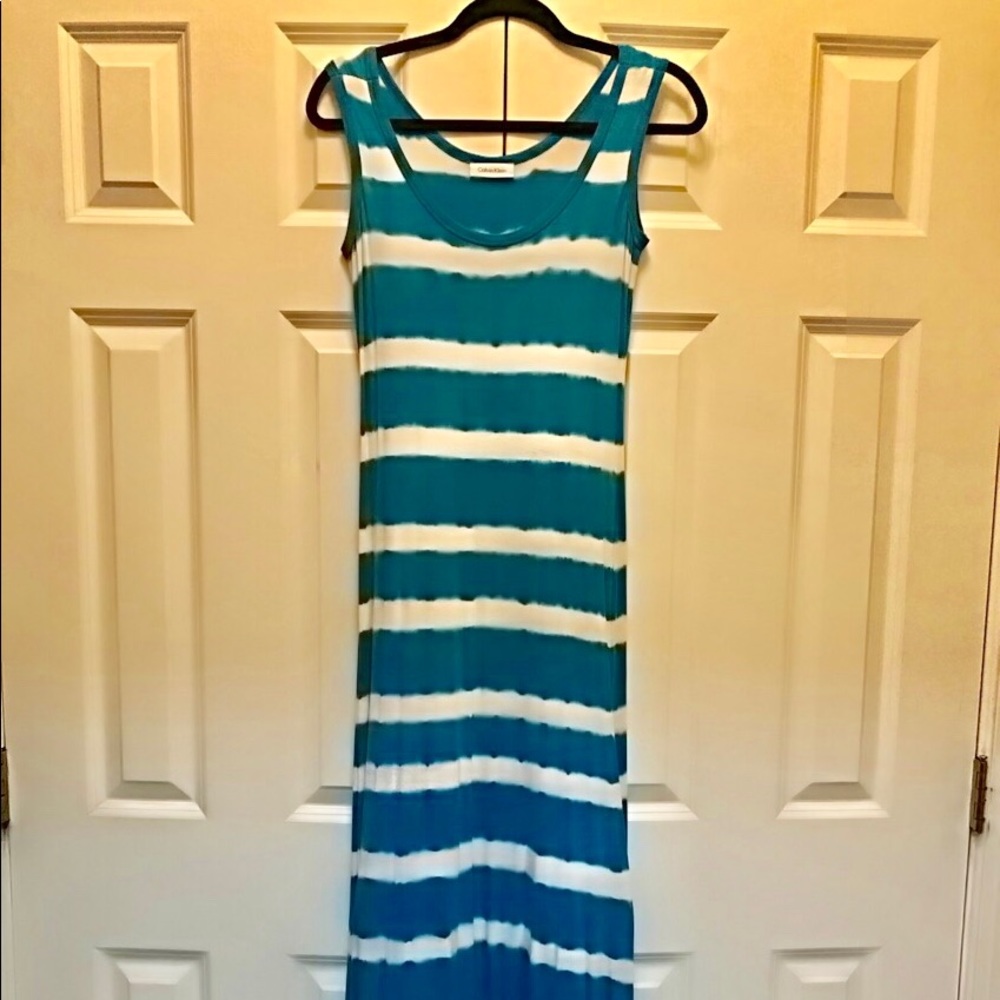 Calvin Klein teal and white tie dye maxi